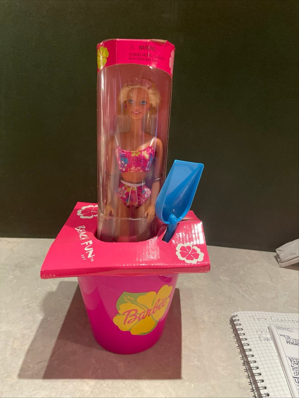 Vintage 1999 Barbie Hawaii Beach Set. Barbie in her Pink Beach Pail with shovel